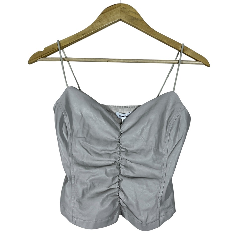 NWT Heartloom Ruched Faux Leather Camisole Top Gray Edgy Chic Size XS
